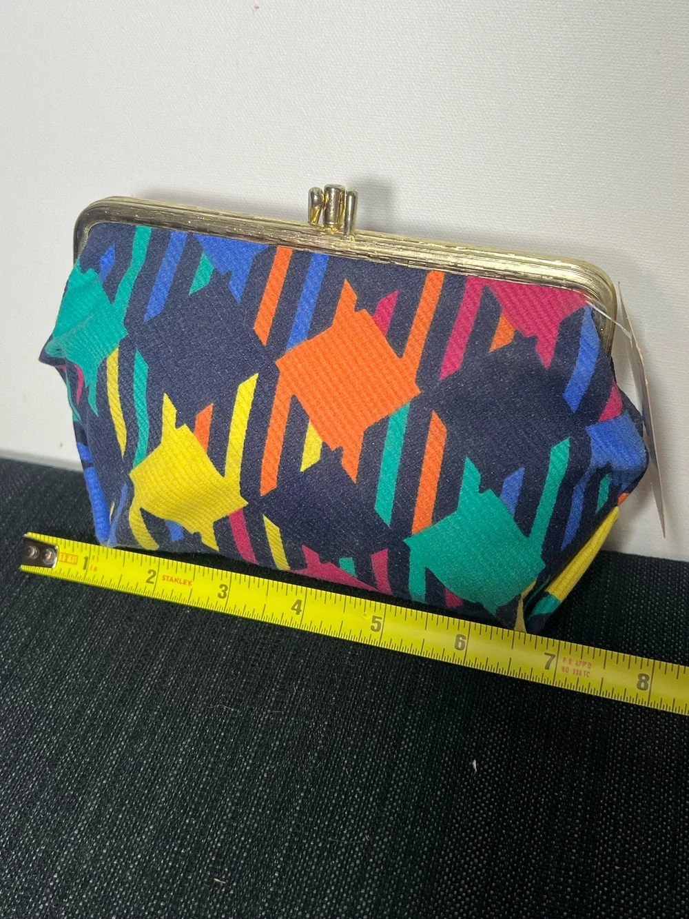 Vintage 80s Trina NWT Kiss Lock Cosmetic Bag Retro 80s Geometric Print